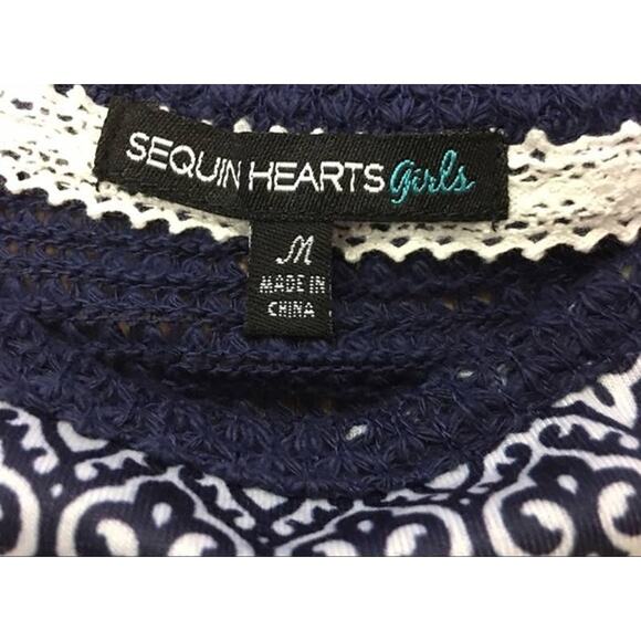 Sequin Hearts Girls Sweater Sz M Cruise Control Blue Green Yellow White Mandala - Picture 5 of 5